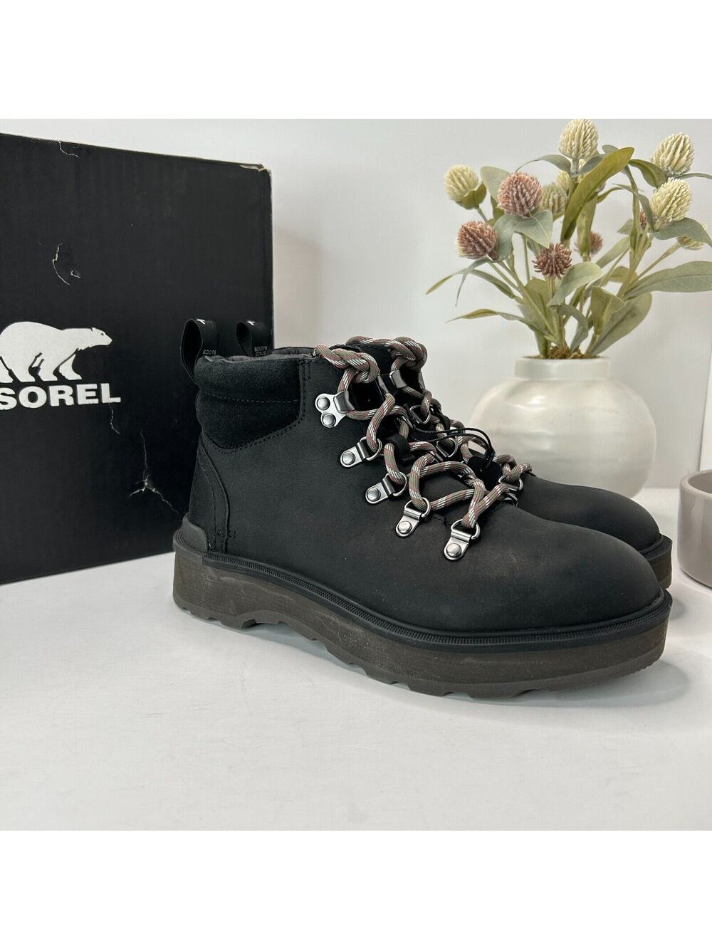 Sorel Hi-Line Waterproof Hiker Lace Up Boot Black/Jet Women's 7 NWB